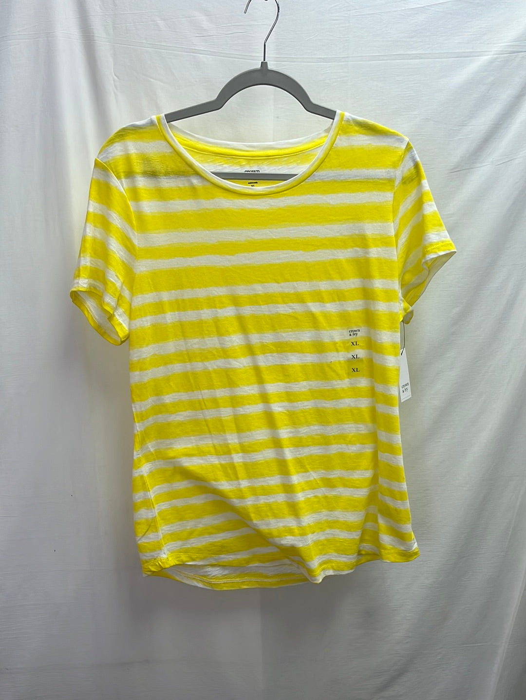 NWT -- Crown & Ivy Yellow White Stripe Short Sleeve Shirt -- XL