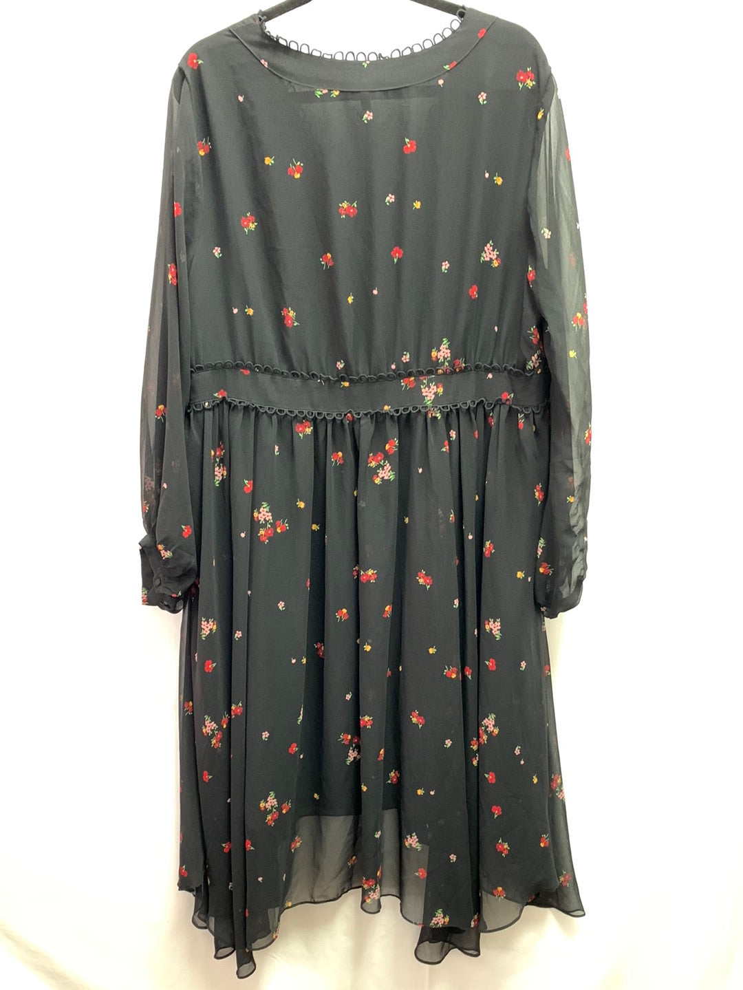 NWT - WHO WHAT WEAR black floral ditzy bouquet Sheer Midi Dress  - 1X