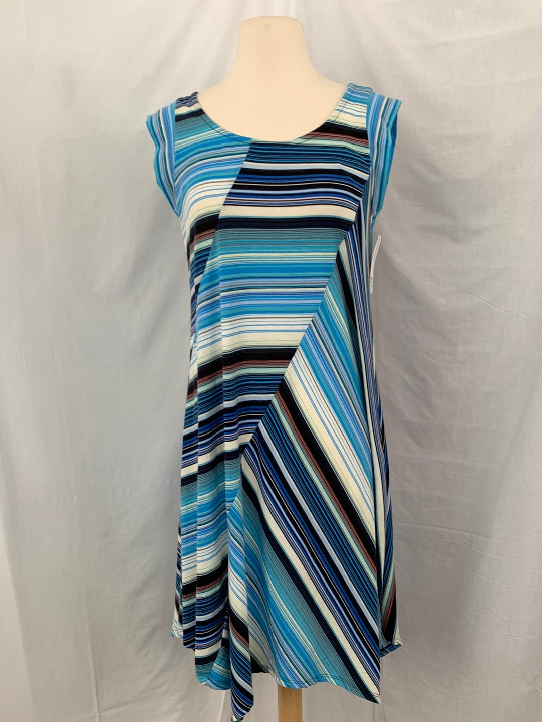 NWT - NEW DIRECTIONS blue stripe Asymmetrical Sleeveless Dress - S