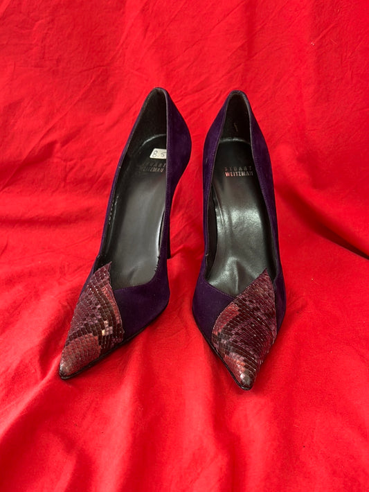 STUART WEITZMAN Purple Suede Heels with Snakeskin Toe -- Size 8.5