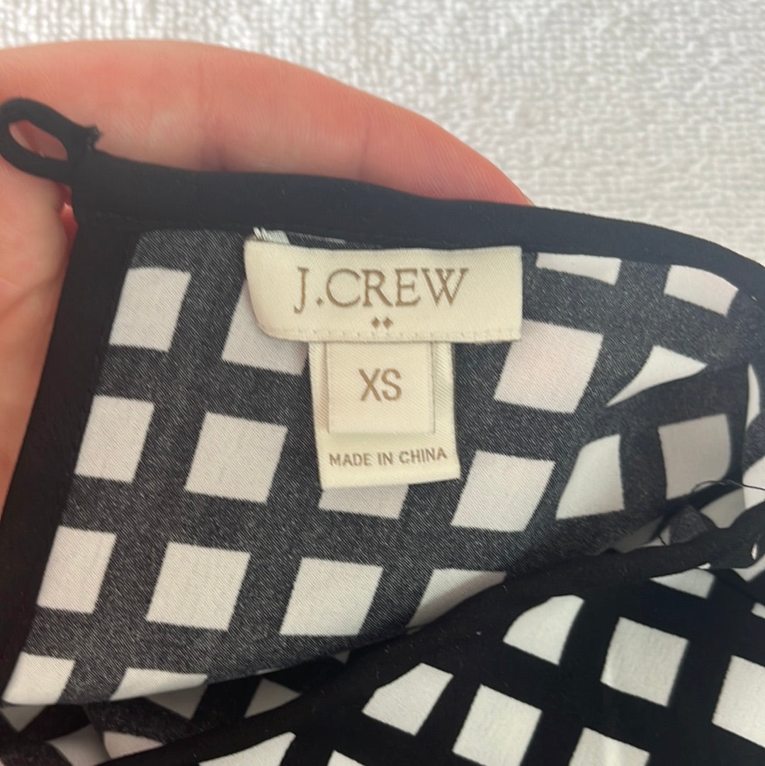 J. Crew Black White Square Pattern Short Sleeve Blouse -- XS