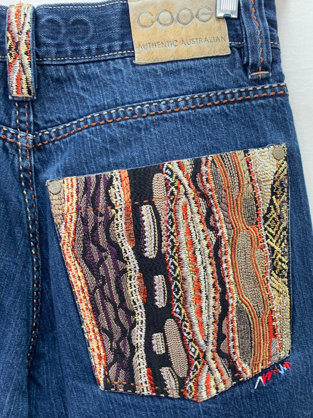 COOGI Denim Embroidered Pocket Short Pants / Long Shorts - 34x22