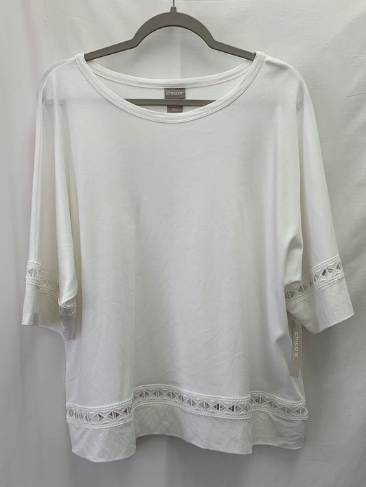 NWT - CHICO'S white Lace Trim 1/2 Sleeve Knit Top - 3 | US 16/18 XL