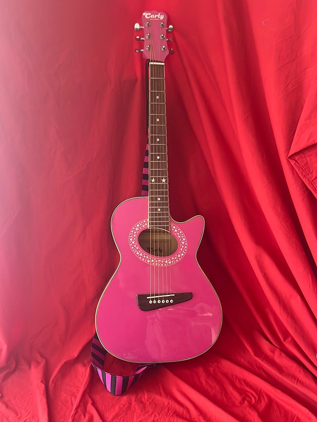 CARLO ROBELLI "Carly" Pink Youth Guitar with Matching Strap and Blue Gig Bag