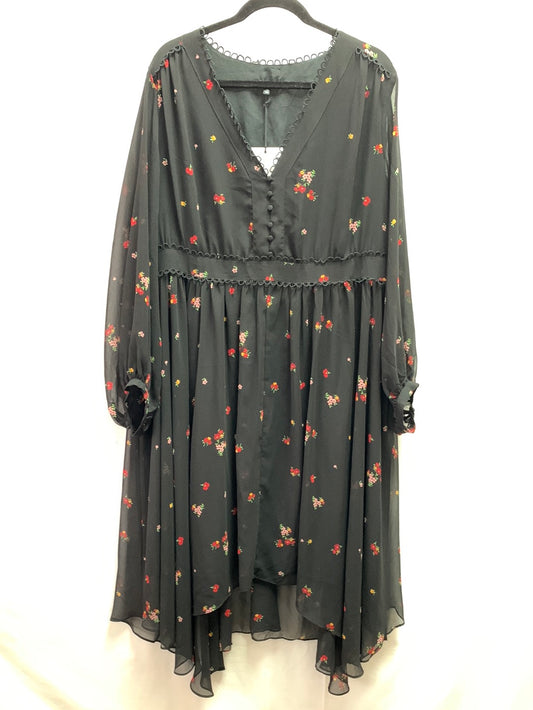 NWT - WHO WHAT WEAR black floral Ditzy Bouquet Sheer Midi Dress  - 1X