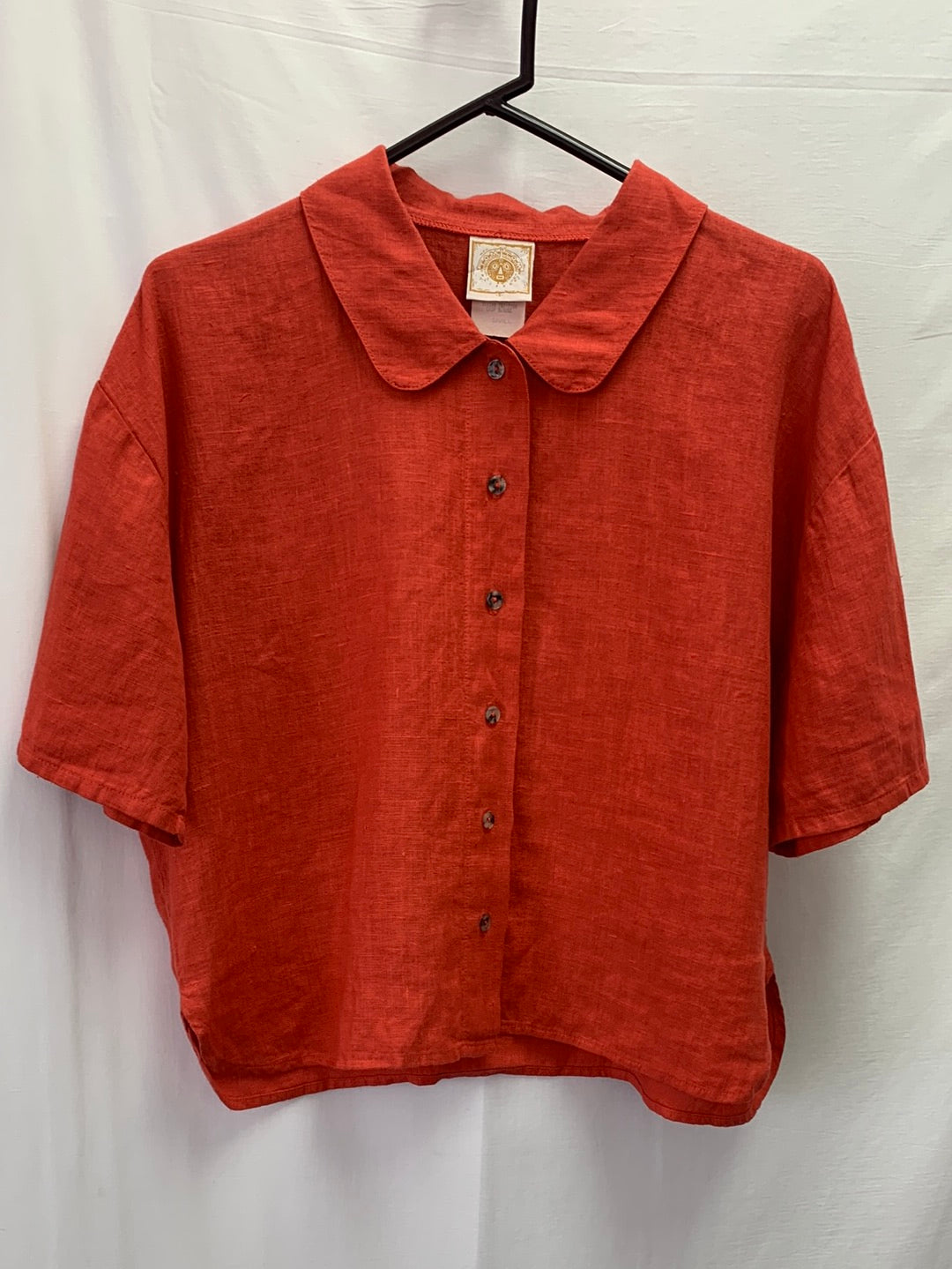 TOM TOM orange Linen Button Up Short Sleeve Shirt - Small