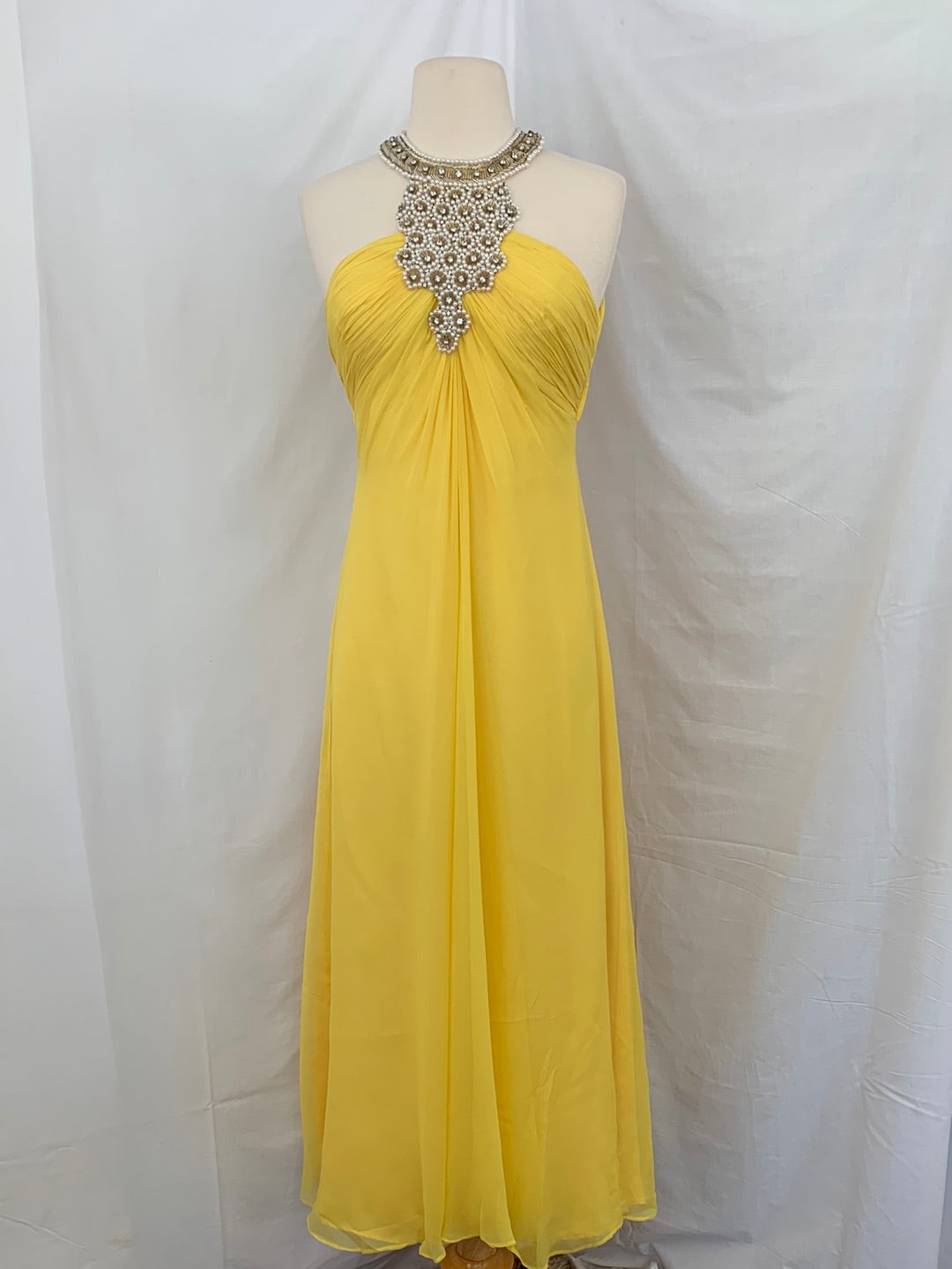 AIDAN MATTOX yellow beaded formal SILK Gown Dress - 6