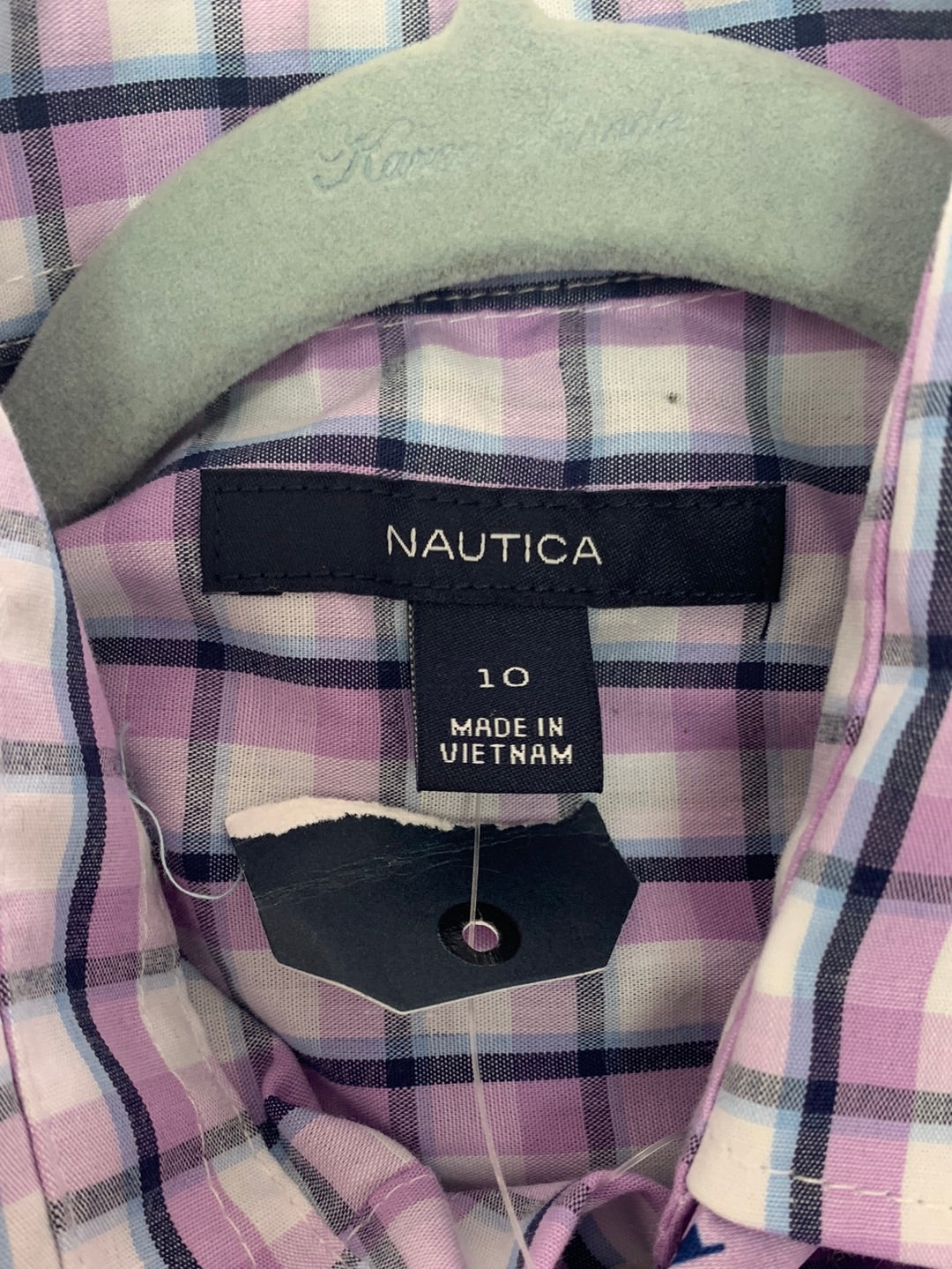 NWT - NAUTICA purple plaid Dress Shirt with Bowtie - Youth 10