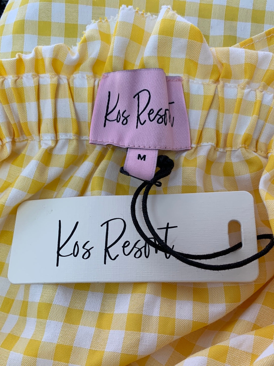 NWT - KOS RESORT yellow check gingham Sleeveless Crop Shirt - M