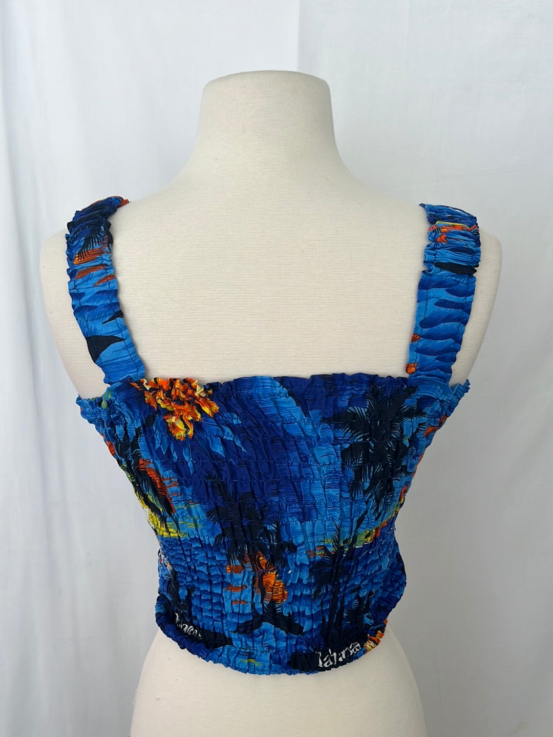 NWT -- SUN FUN Crinkled Blue Tropical Cropped Tank-Top -- Free Size