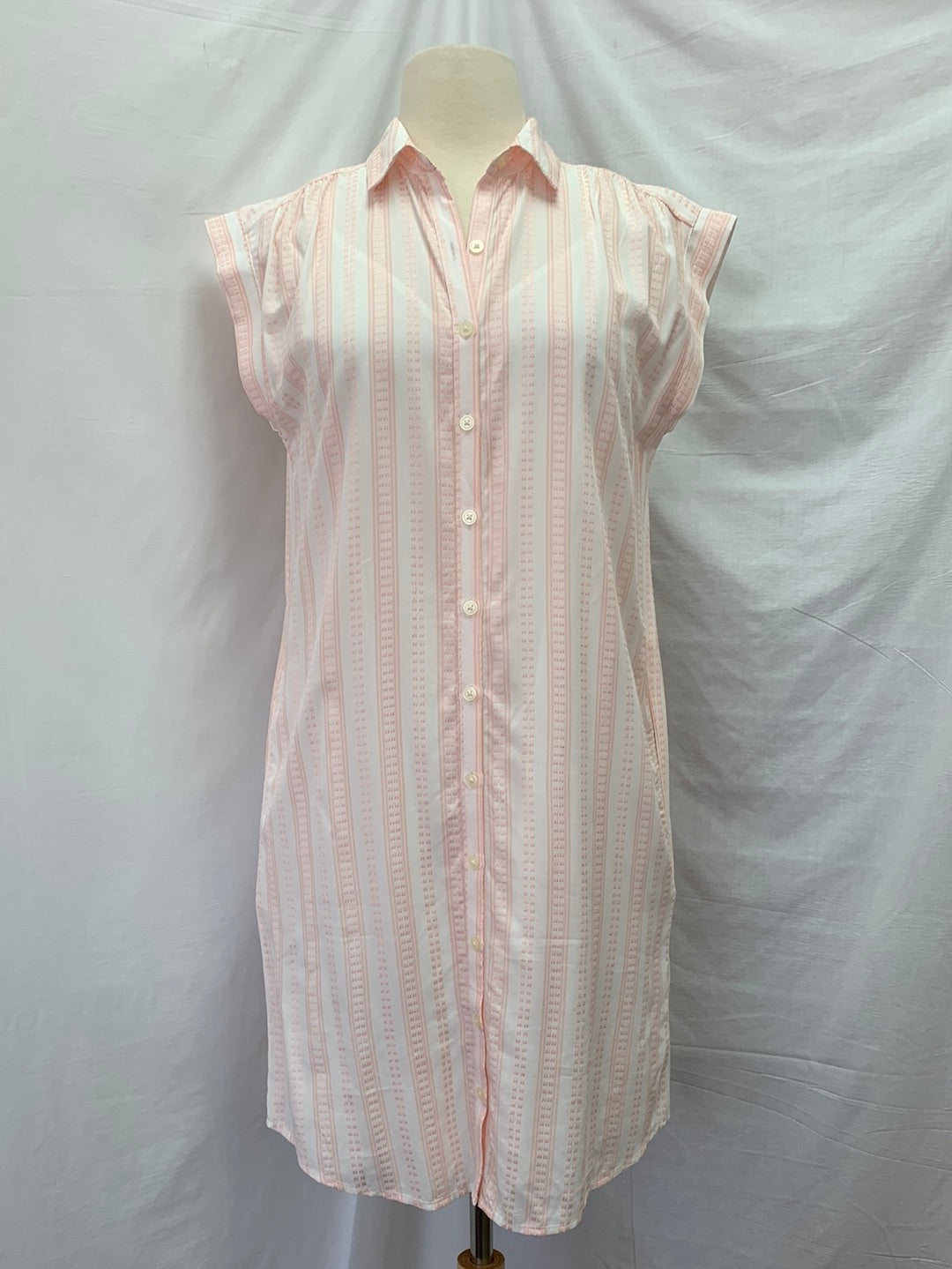 NWT - LOFT pink white Stripe Lightweight Rayon Shirt Dress - XS