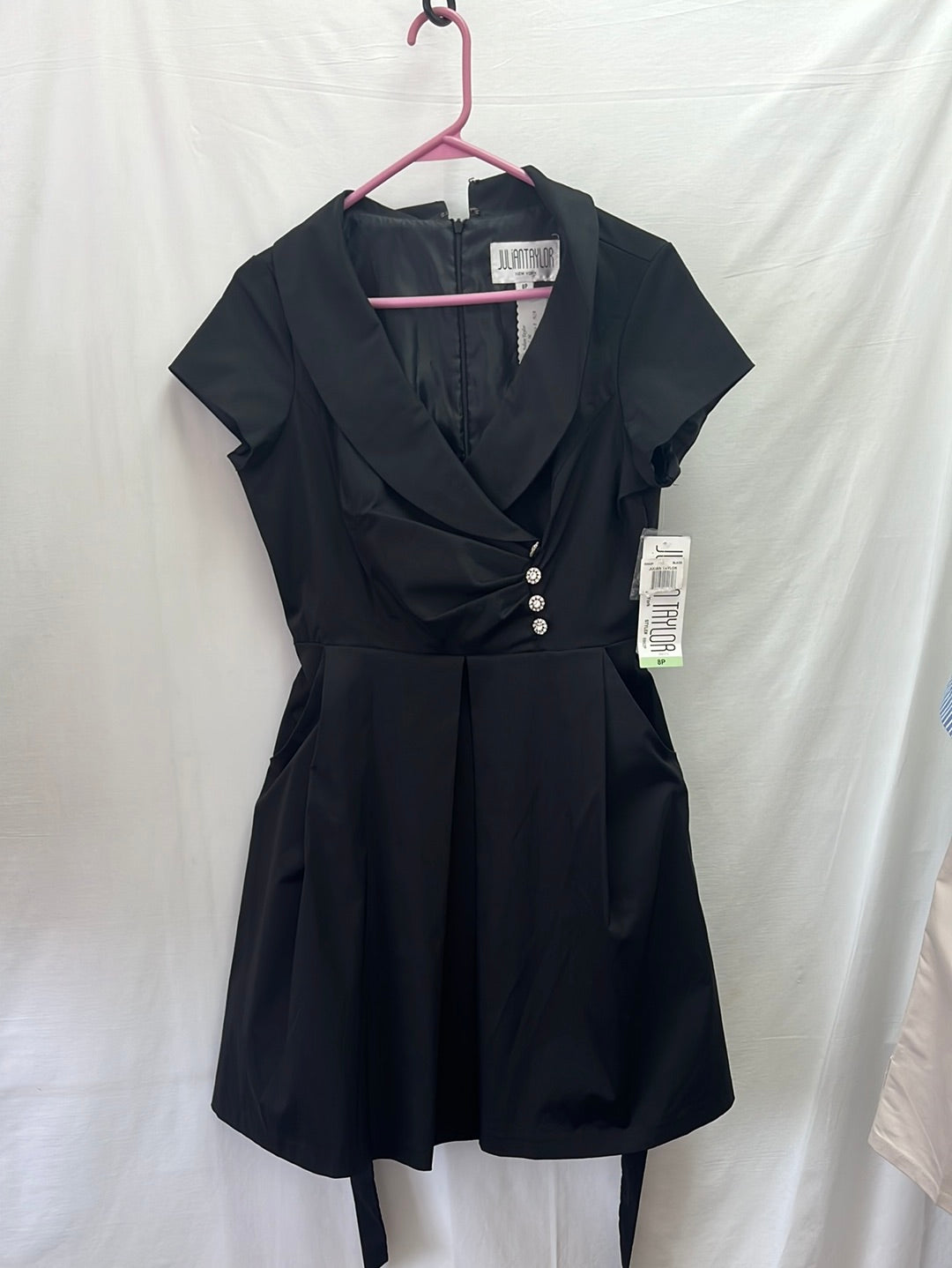 NWT/VTG -- JULIAN TAYLOR Black Sheath Dress w/ Oversized Lapels -- 8P