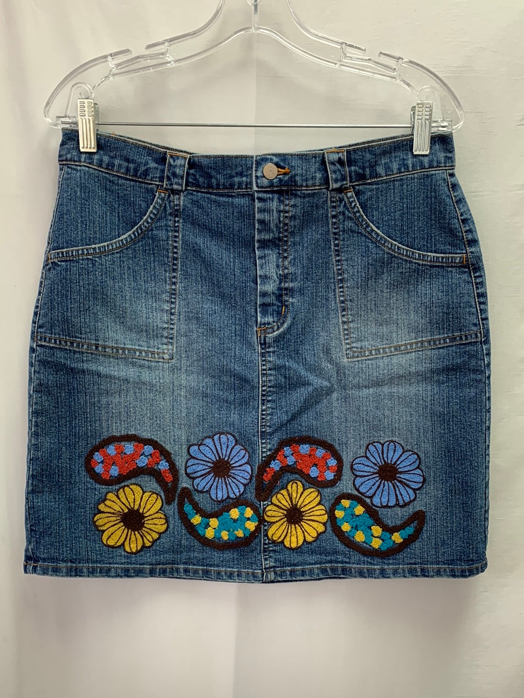 VTG - LILLY PULITZER denim multi Paisley Flower Embroidered Skirt - Size 8