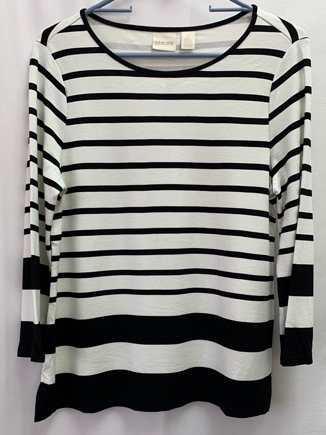 NWT - CHICO'S black Parisian Stripe 3/4 Sleeve Ponte Top - 0 | US 4/6 S