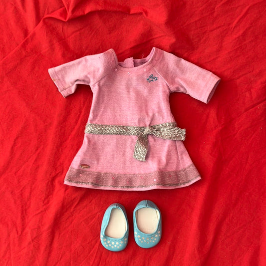 American Girl Truly Me Lilac Sparkle Dress with Baby Blue Ballet Flats