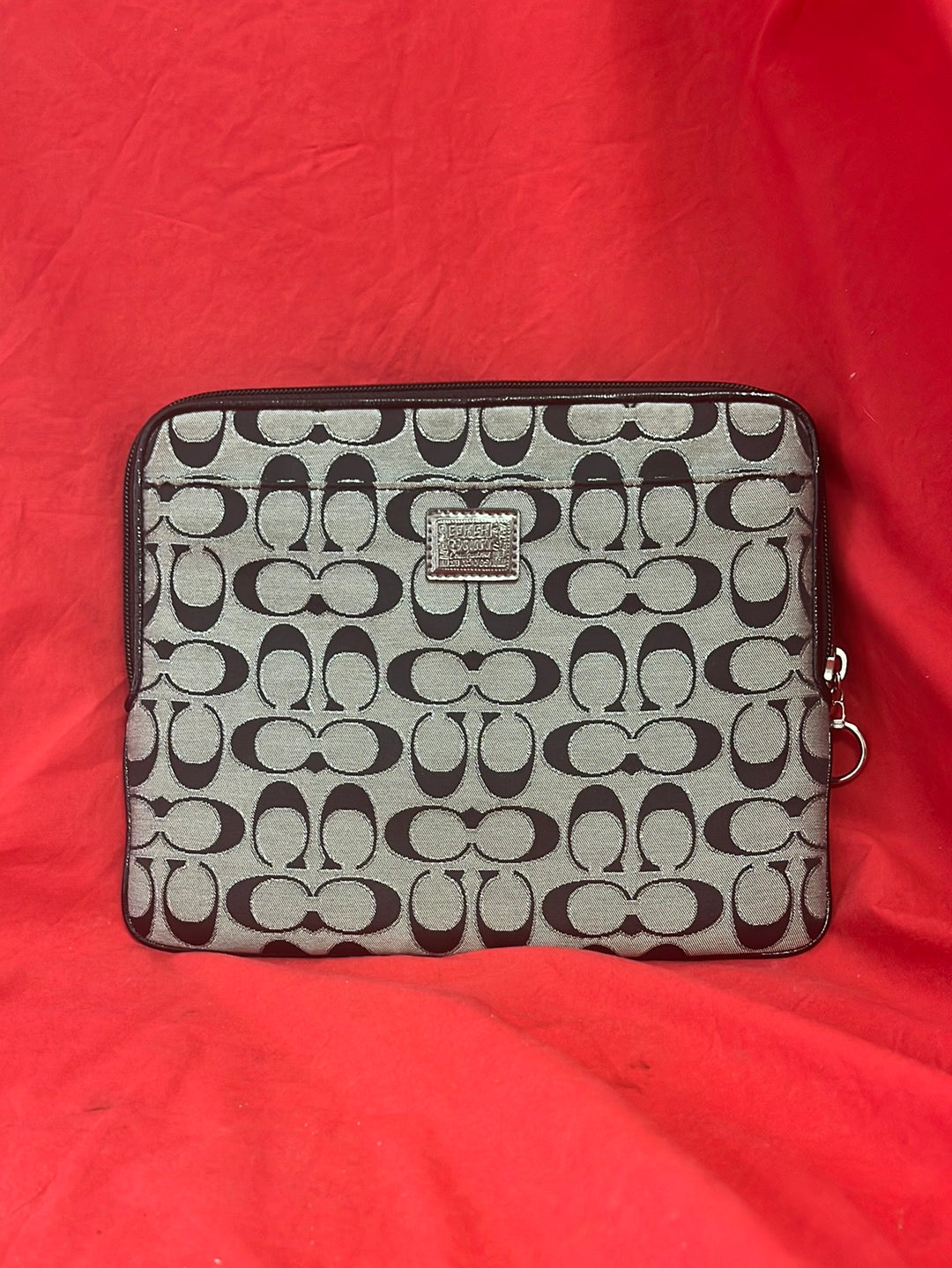 COACH Grey-Black Monogram Tablet/Ipad Canvas Bag