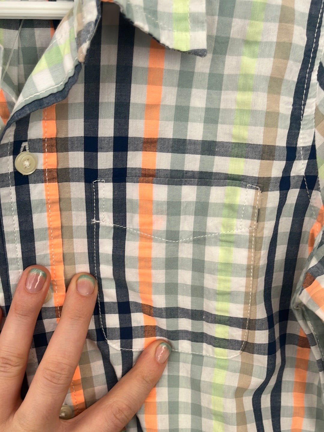NWT -- GAP KIDS Blue Green Orange Plaid Long Sleeve Button Down Shirt -- 6-7