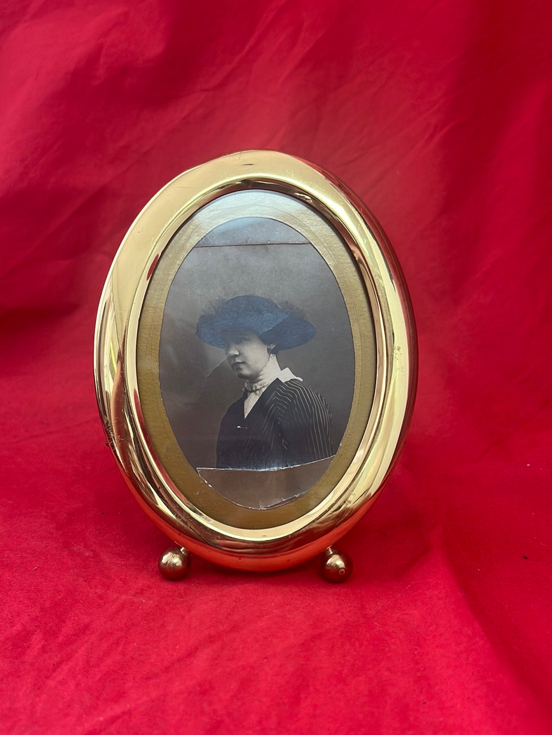 ANTIQUE -- Two Antique Portrait Photographs in Oval Brass Frames