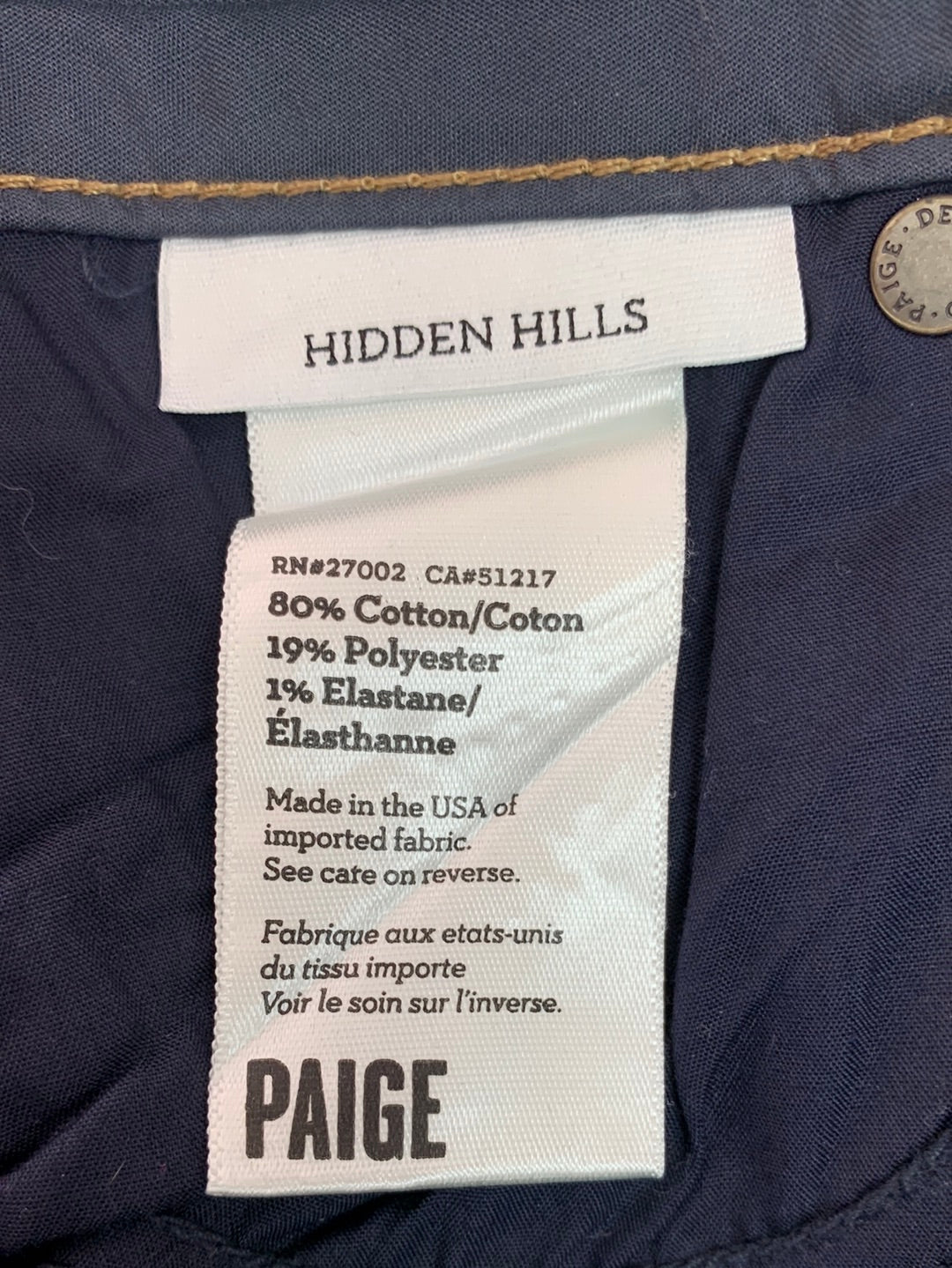 NWT - PAIGE stream dark wash Hidden Hills High Rise Boot Cut Jeans - 27