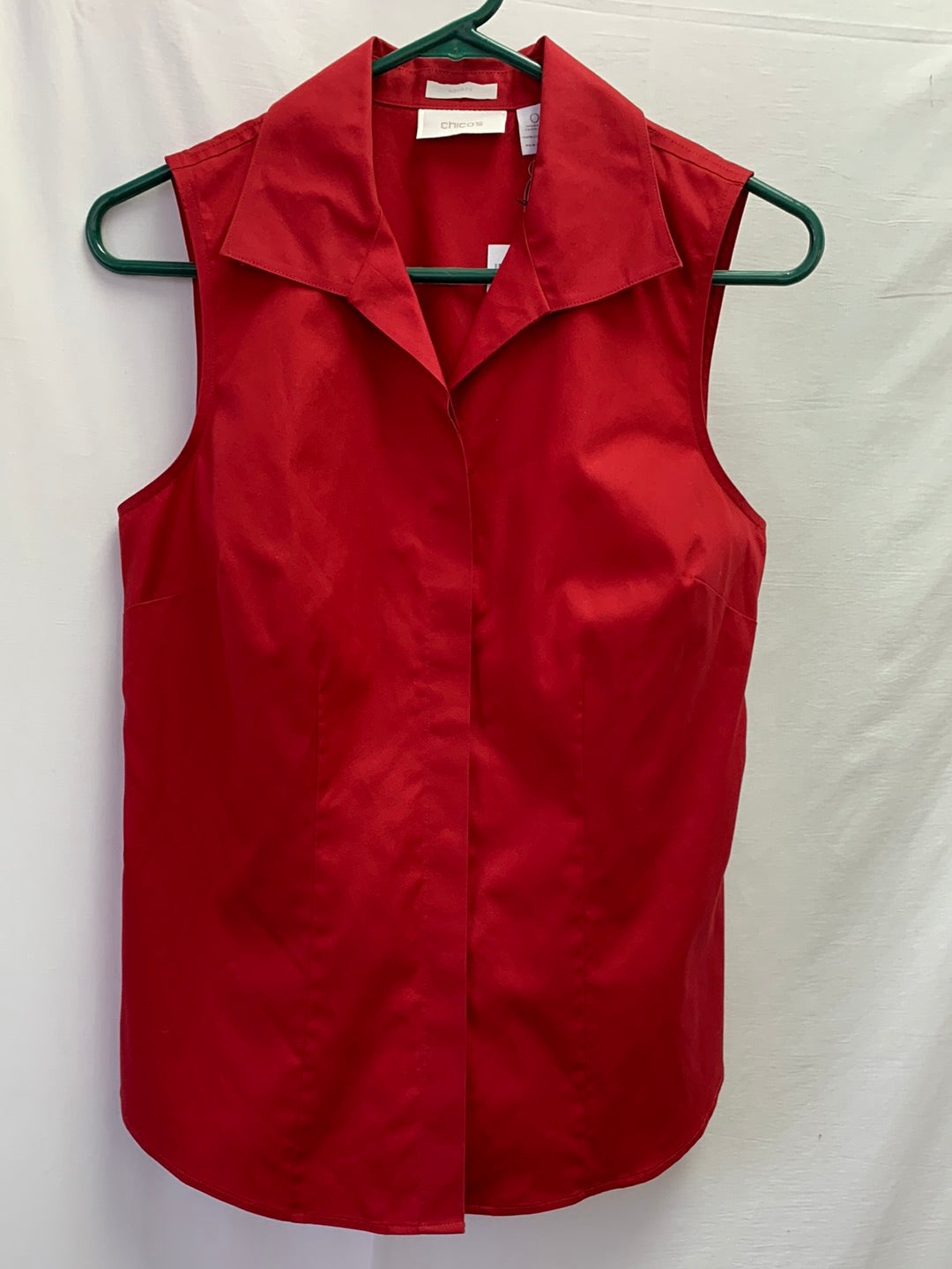 NWT - CHICO'S red No-Iron Effortless Cotton Sleeveless Collared Shirt - 0 (S 4/6)