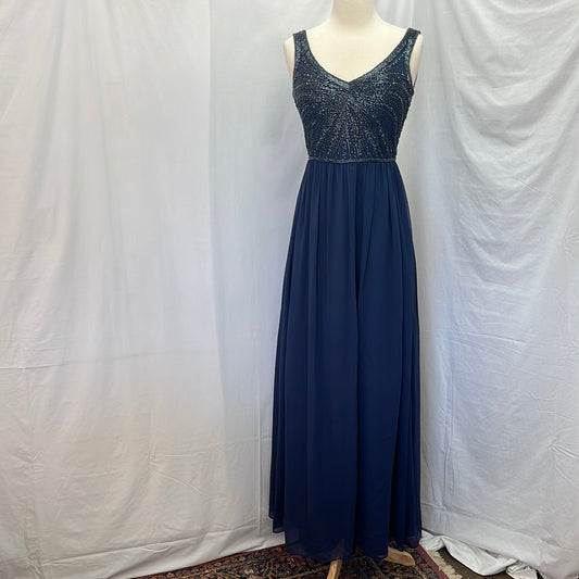 NWT -- David's Bridal navy Sleeveless V-Neck Beaded Gown Dress -- 2