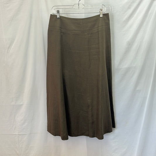 Talbots Dark Brown Irish Linen Front/Back Slit Full Length Skirt-- 10