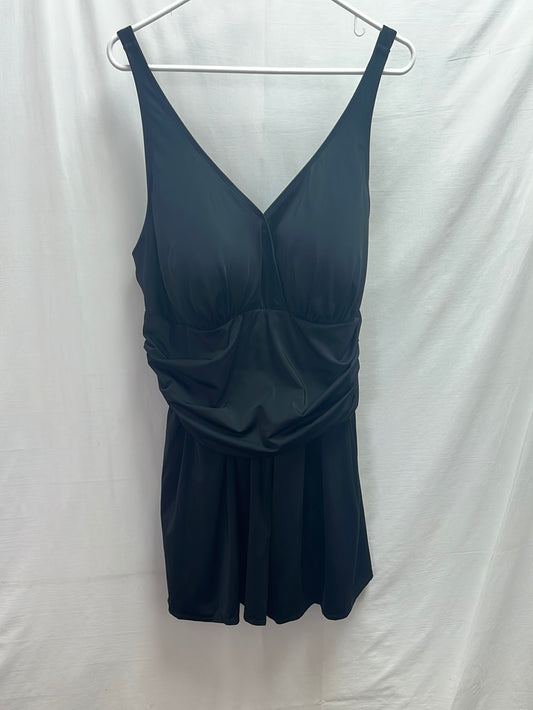 DENIM & CO. Black Slimming Ruched Swim Dress -- US 24W
