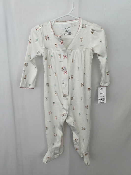 NWT -- CARTER'S White Animal Print Footed Sleeper One Piece -- 9m