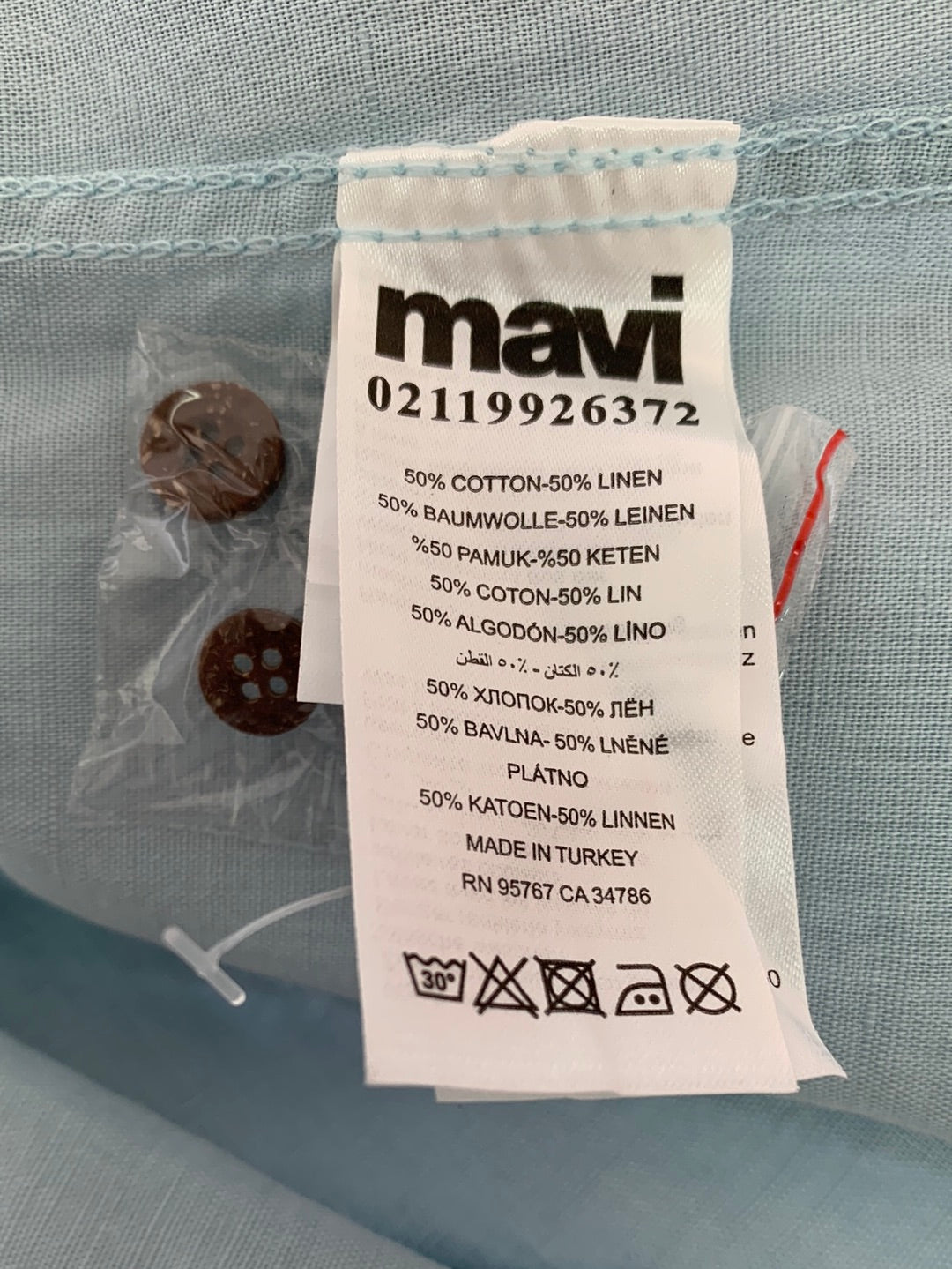 NWT - MAVI blue Linen Cotton Long Sleeve Slim Button Up Shirt - Large