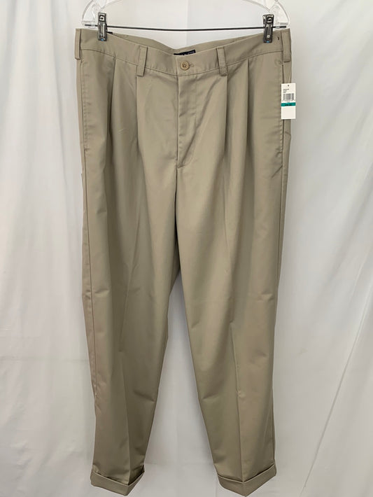 NWT - IZOD khaki Chino Wrinkle Free MetrixFit PLEAT FRONT Classic Pants - 35 x 32