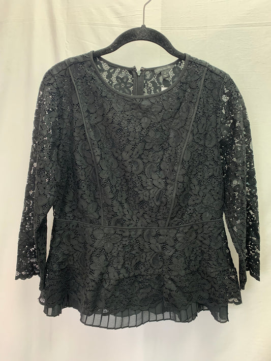 NWT - ANN TAYLOR black Lace 3/4 Sleeve Peplum Shirt - XS