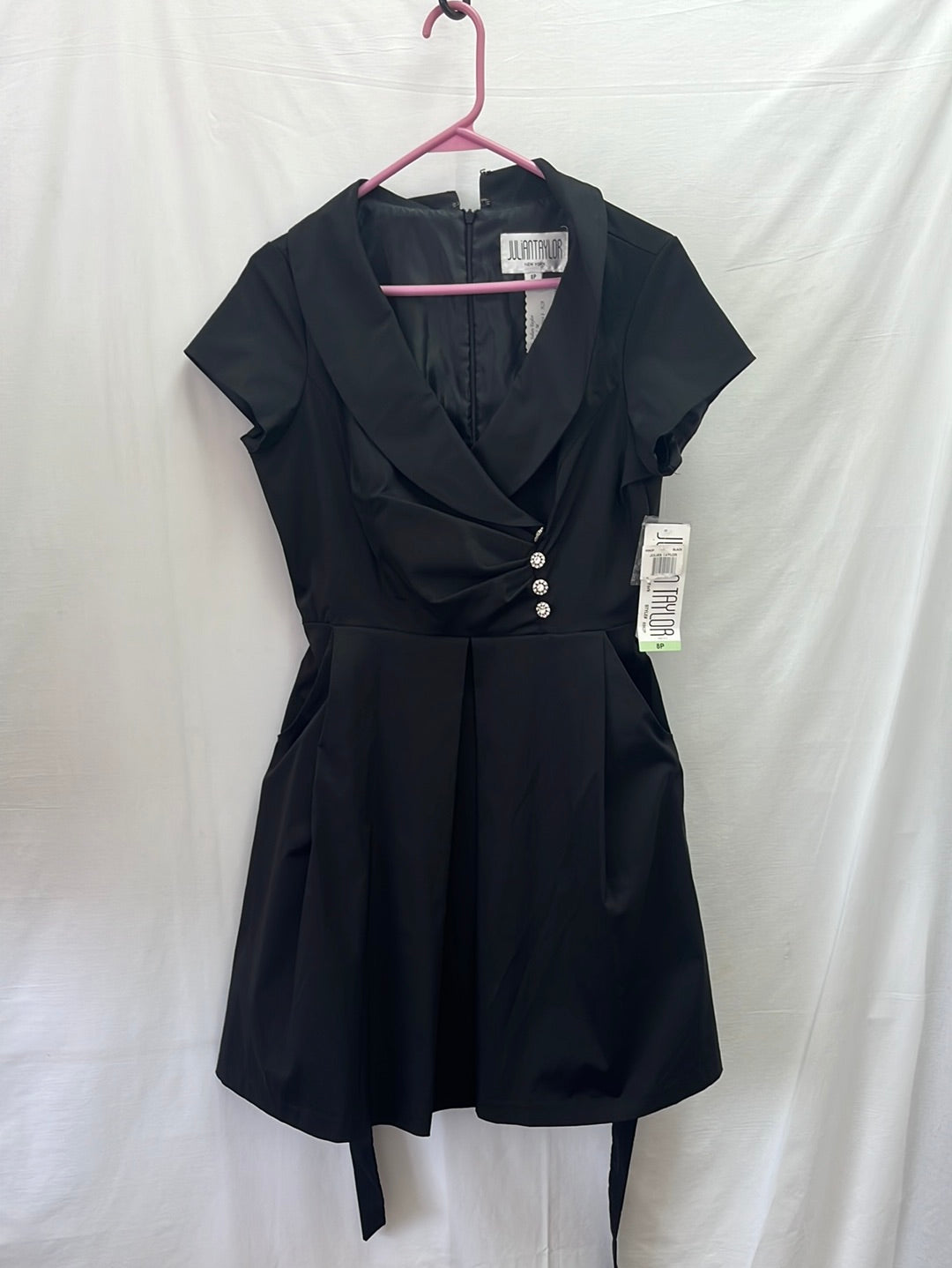 NWT/VTG -- JULIAN TAYLOR Black Sheath Dress w/ Oversized Lapels -- 8P
