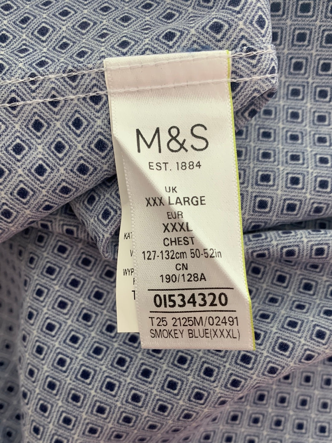 M&S Collection MARKS SPENCER blue print Easy Care Button Up Short Sleeve Shirt - XXXL
