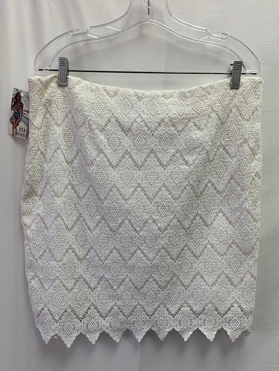 NWT - KAREN KANE white Lace Cotton Pencil Skirt - XL