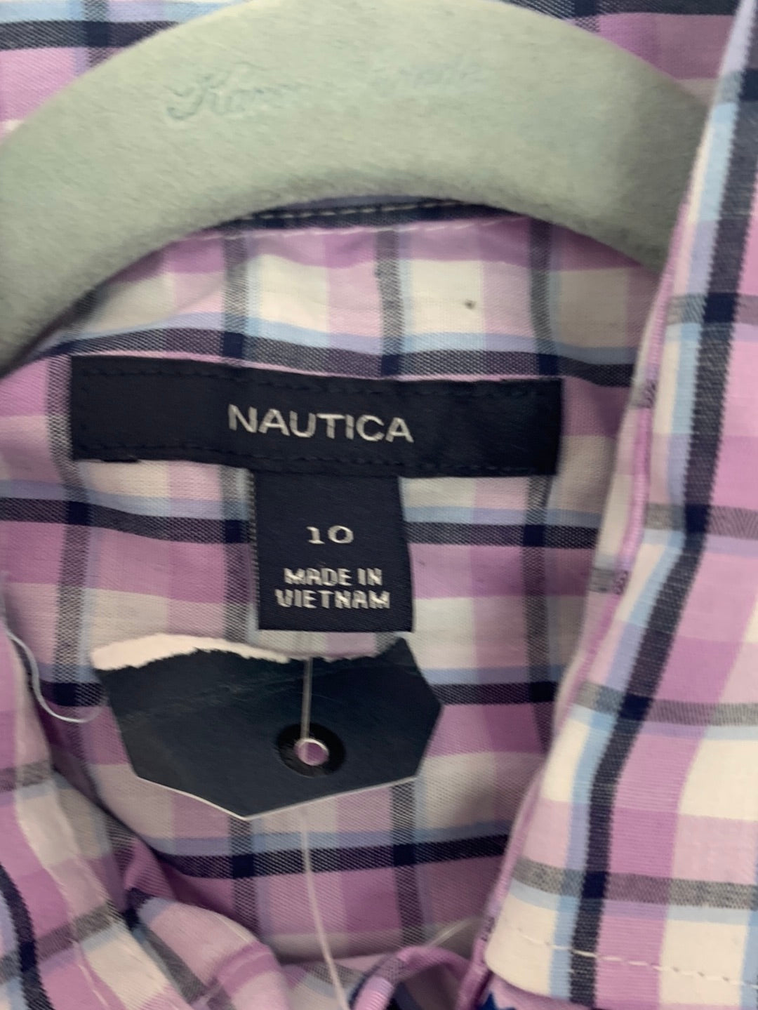 NWT - NAUTICA purple plaid Dress Shirt with Bowtie - Youth 10