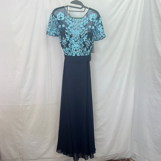 NWT -- JS Collections navy turquoise Floral Embroidered Dress -- 16