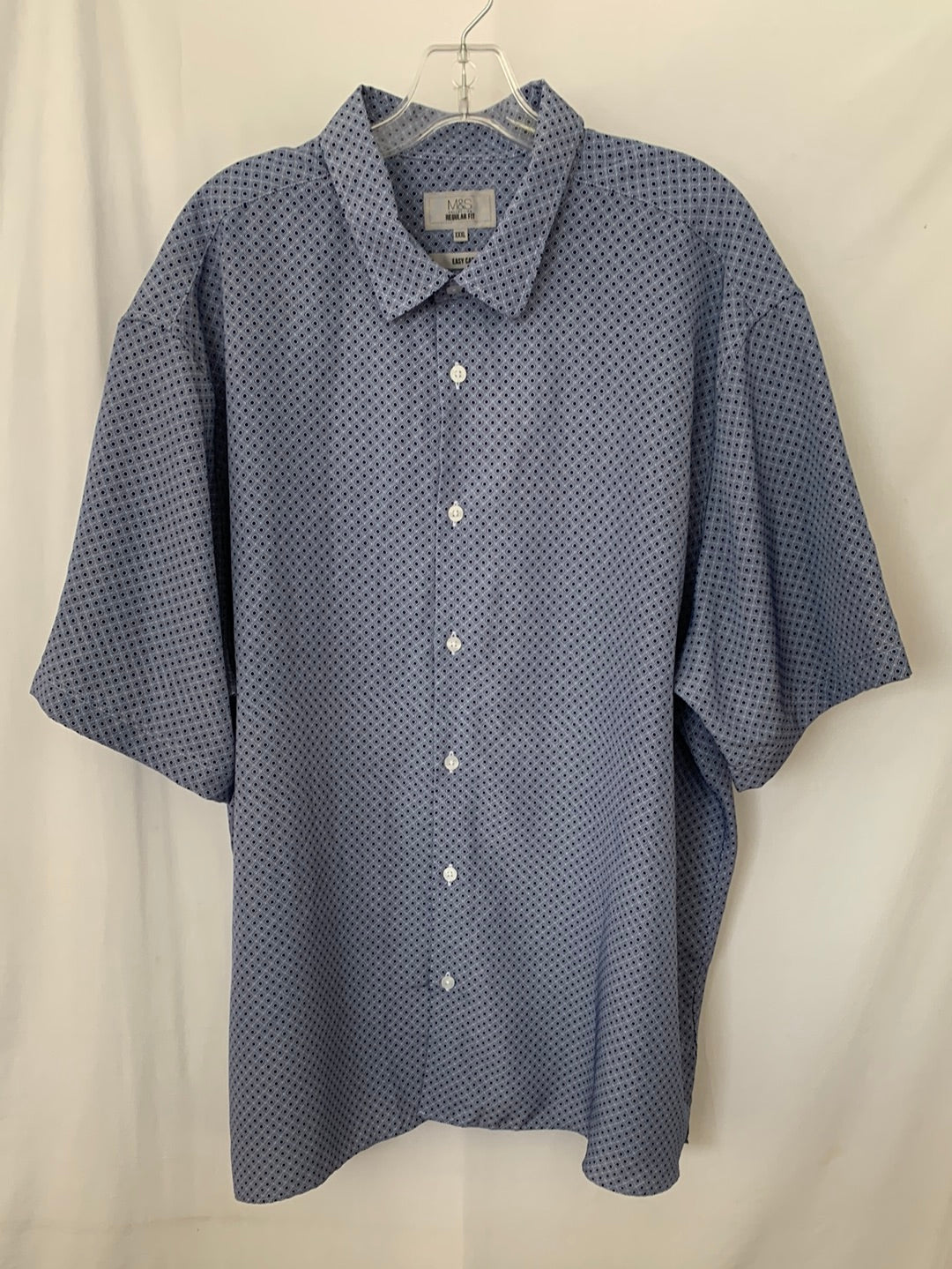 M&S Collection MARKS SPENCER blue print Easy Care Button Up Short Sleeve Shirt - XXXL