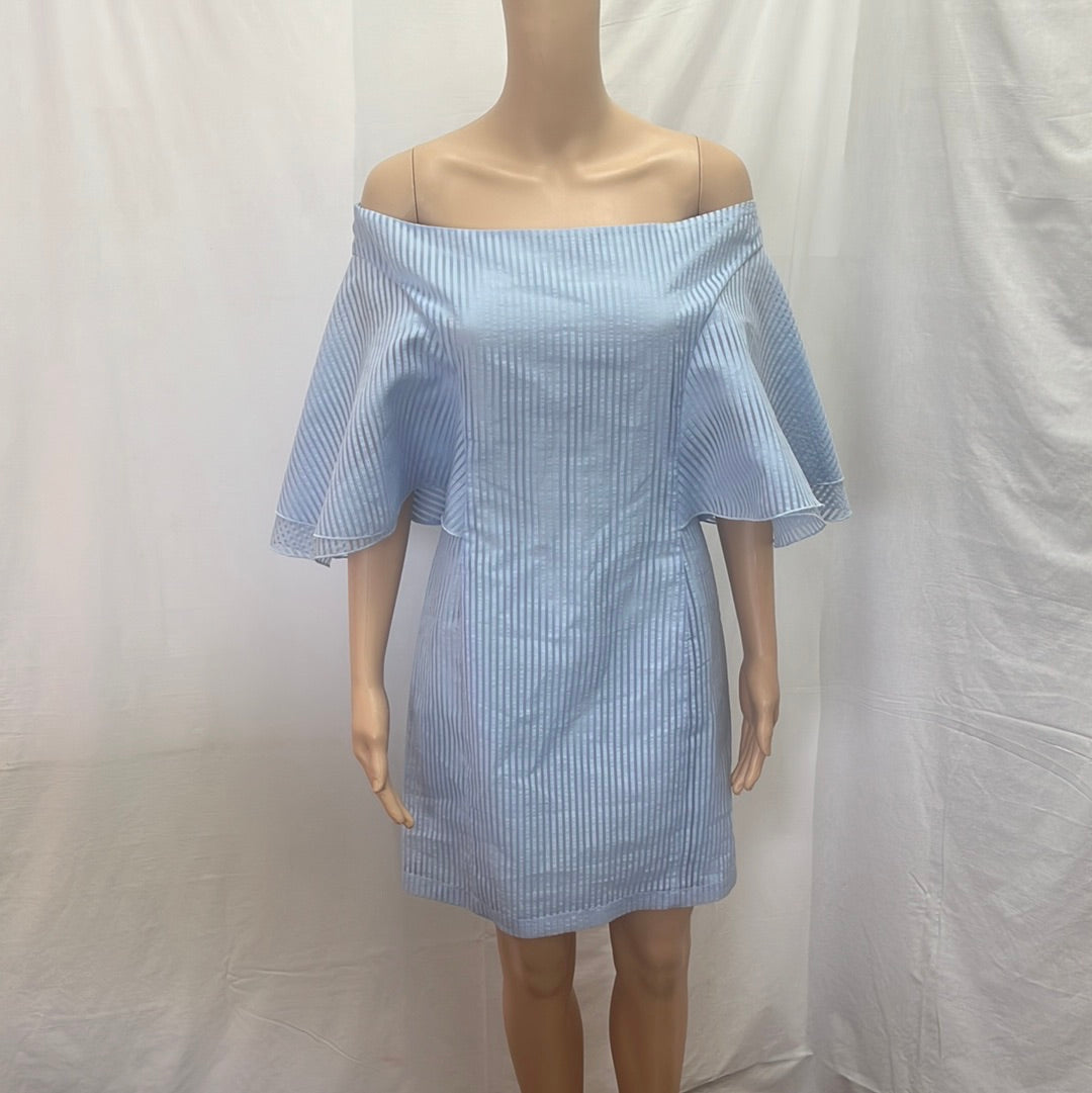 NICOLAS Blue Semi-sheer Angel Sleeve Mini Dress -- XS