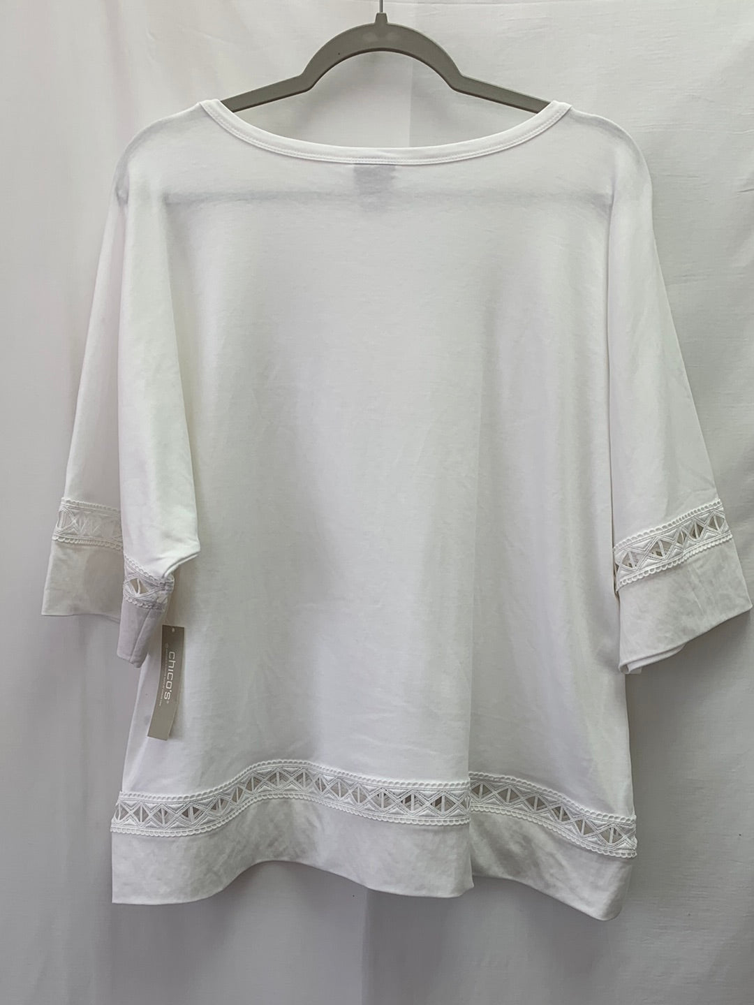 NWT - CHICO'S alabaster white Lace Trim 1/2 Sleeve Knit Top - 3 (XL 16/18)