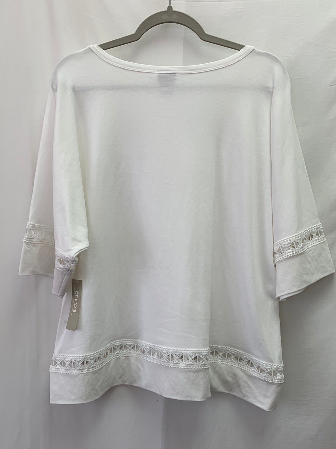 NWT - CHICO'S white Lace Trim 1/2 Sleeve Knit Top - 3 | US 16/18 XL