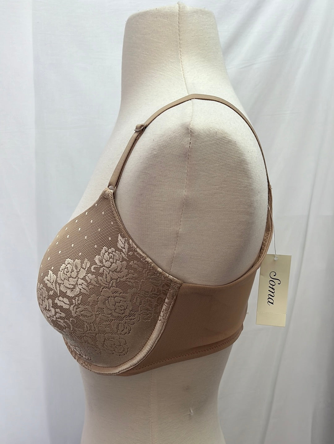 NWT -- SOMA Stunning Support Nude Floral Lace Posture Bra -- Size 32DD