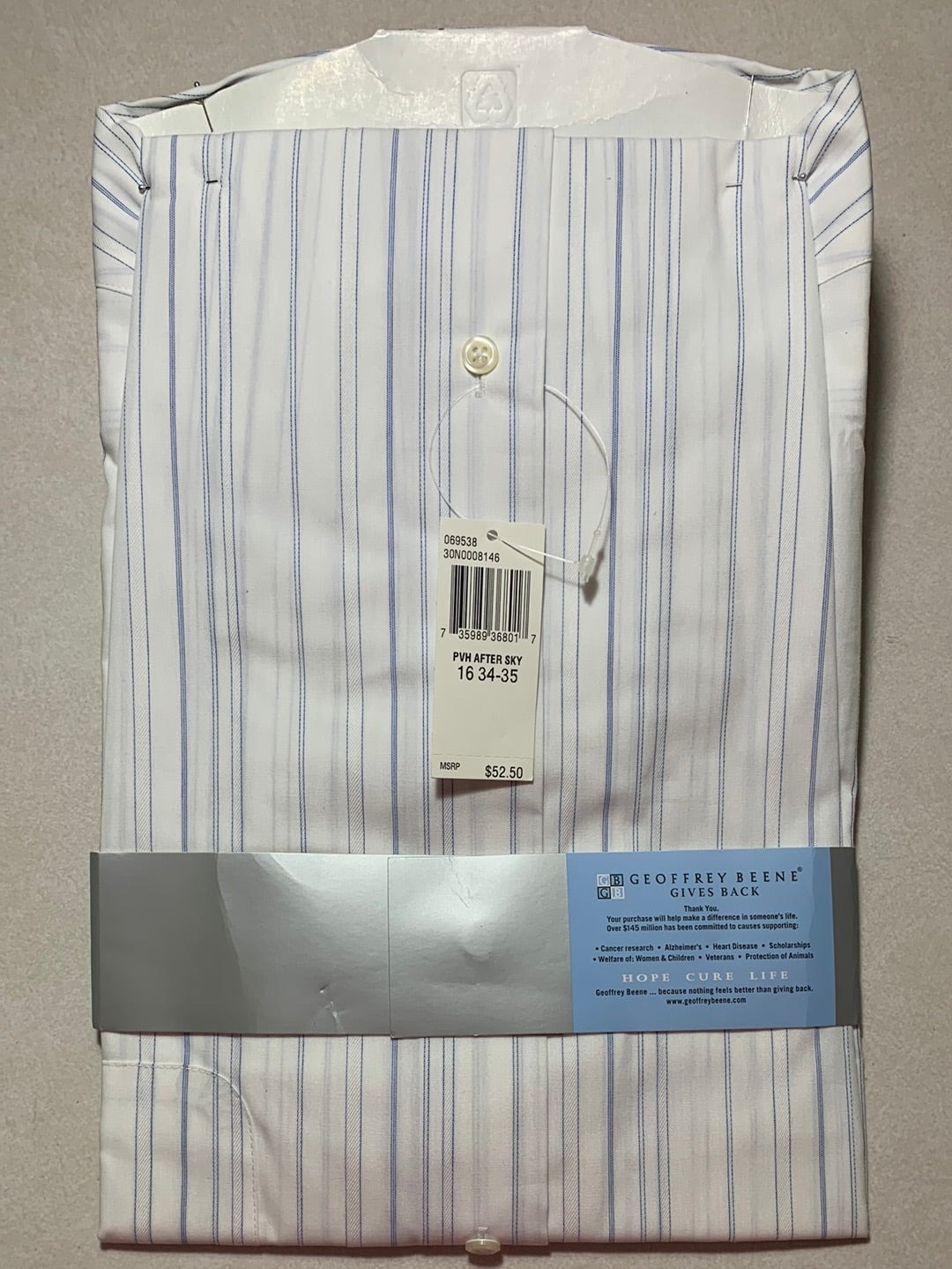 NEW - GEOFFREY BEENE white blue stripe Wrinkle Free Regular Fit Shirt - 16 34-35 Large