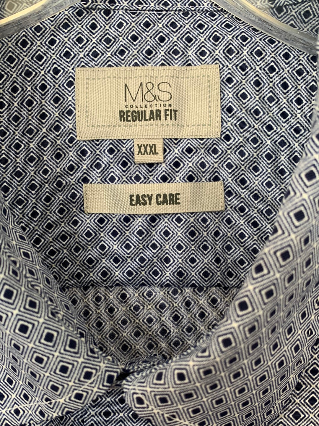 M&S Collection MARKS SPENCER blue print Easy Care Button Up Short Sleeve  Shirt - XXXL