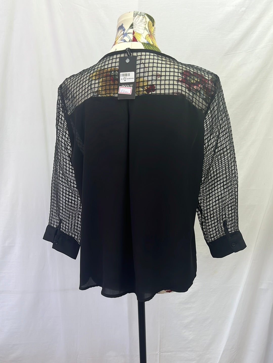 NWT -- INVAIT Black Blouse with Sheer Sleeves and Collar -- 42