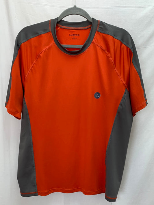 NWT - LANDS' END orange gray Short Sleeve Athletic Shirt - L (42-44)