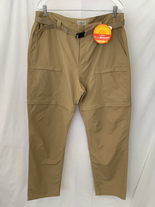 NWT - LL BEAN Dark Khaki UPF 50+ NoFly Zone Zip-Leg Pants - L