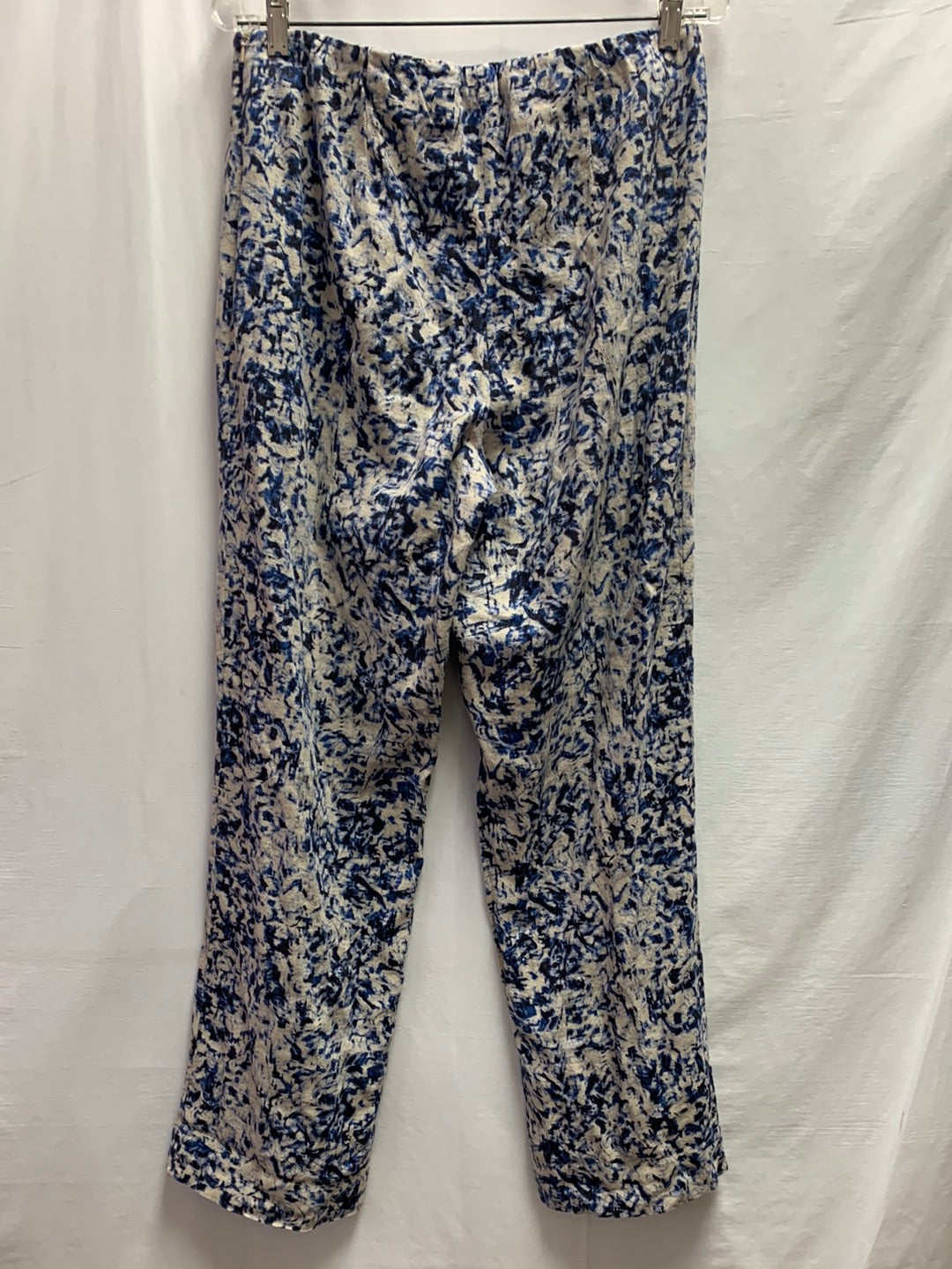 J. JILL blue print Linen & Rayon Blend Elastic Back Side Zip Pants - 10