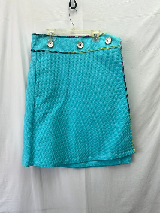 VTG -- LIZ LOGIE Aqua Oversized Buttons Flared Wrap Skirt -- 12