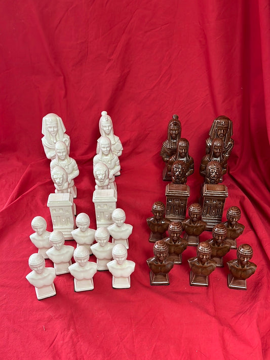 Unbranded/Unmarked Ancient Egyptian Themed Chess Pieces with Wicker Carrying Case