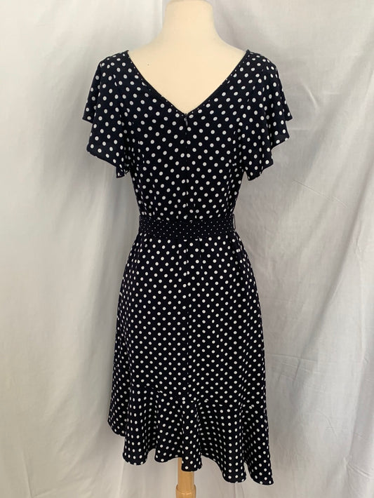 NWT - JOSEPH RIBKOFF navy blue vanilla Dot Belted Ruffle Dress - 4